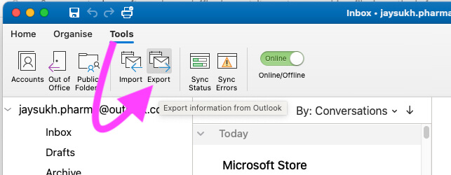 outlook 2016 for mac export to ics